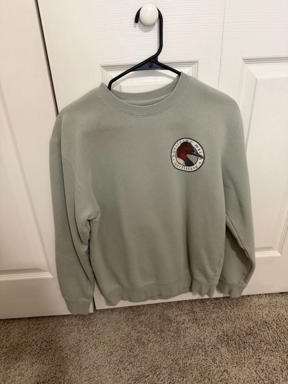 Men's Crewneck Sweatshirt in Sage Green with Chest Patch
